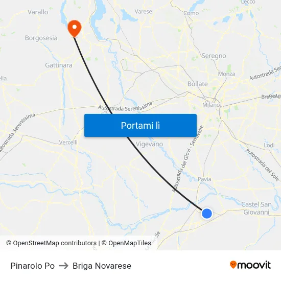 Pinarolo Po to Briga Novarese map