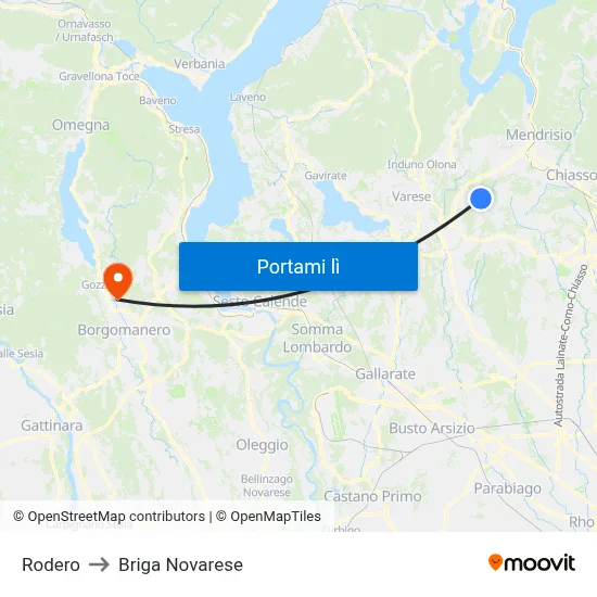 Rodero to Briga Novarese map