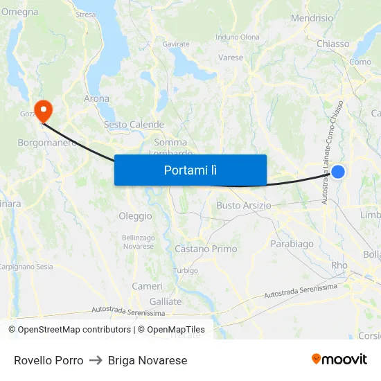 Rovello Porro to Briga Novarese map