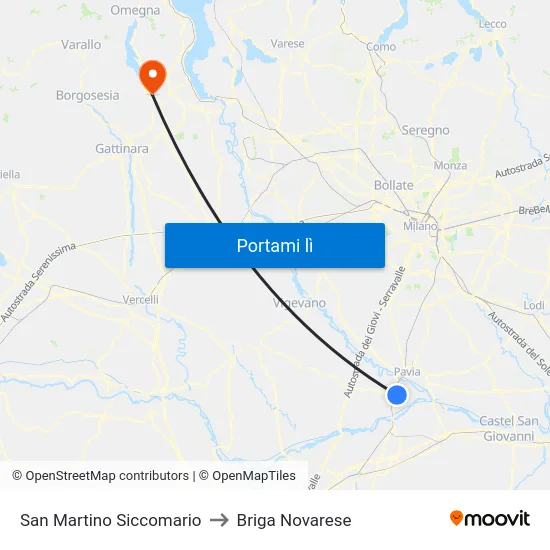 San Martino Siccomario to Briga Novarese map