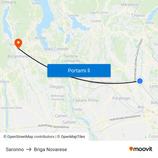 Saronno to Briga Novarese map