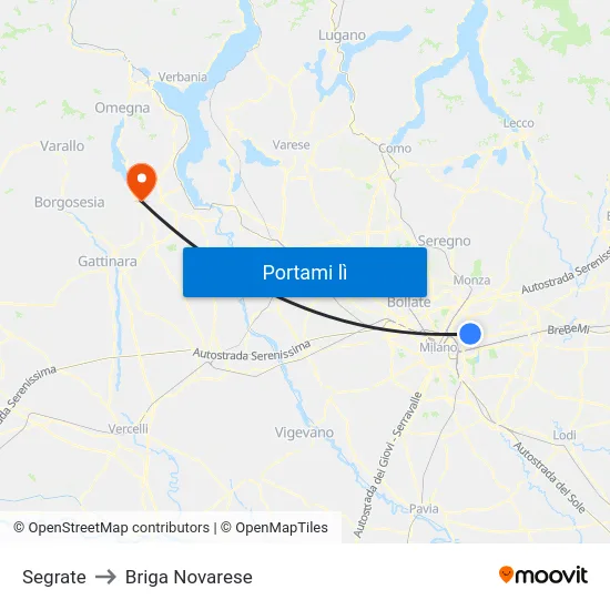 Segrate to Briga Novarese map