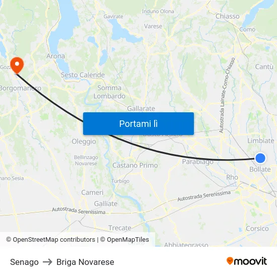 Senago to Briga Novarese map