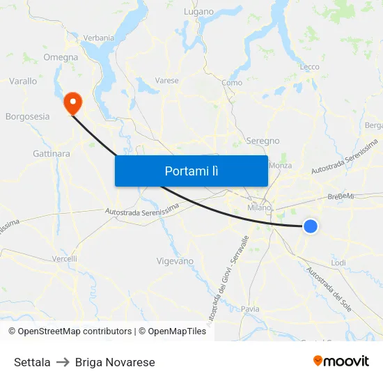 Settala to Briga Novarese map