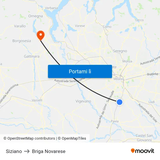 Siziano to Briga Novarese map
