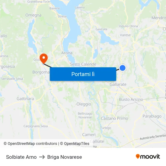Solbiate Arno to Briga Novarese map