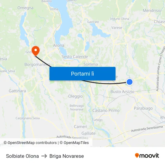Solbiate Olona to Briga Novarese map
