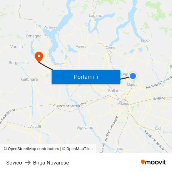 Sovico to Briga Novarese map