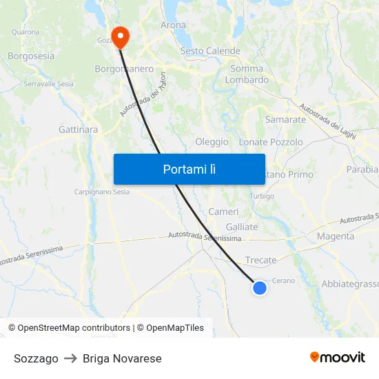 Sozzago to Briga Novarese map