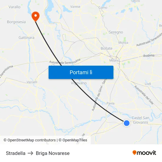 Stradella to Briga Novarese map