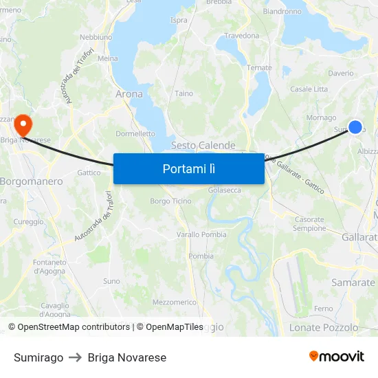 Sumirago to Briga Novarese map