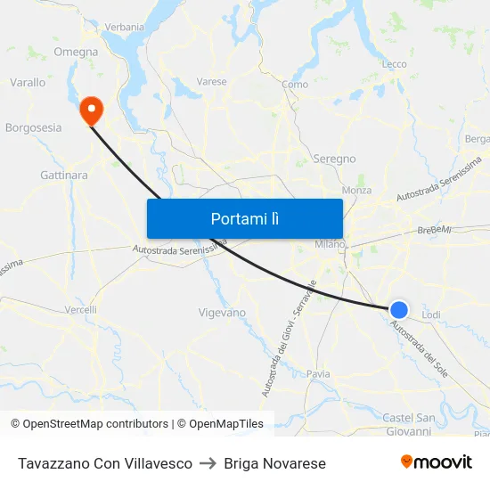 Tavazzano Con Villavesco to Briga Novarese map