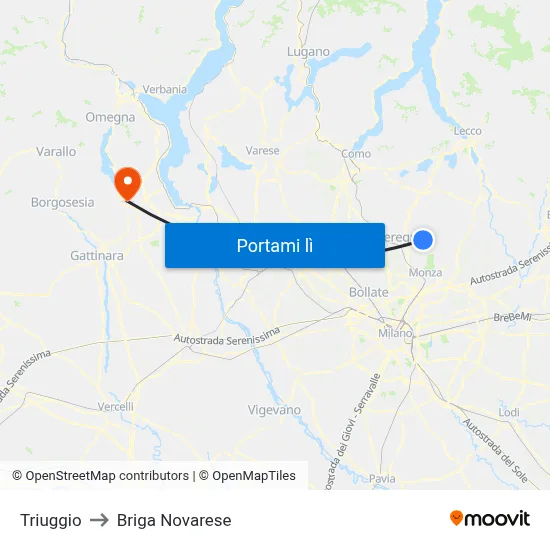 Triuggio to Briga Novarese map