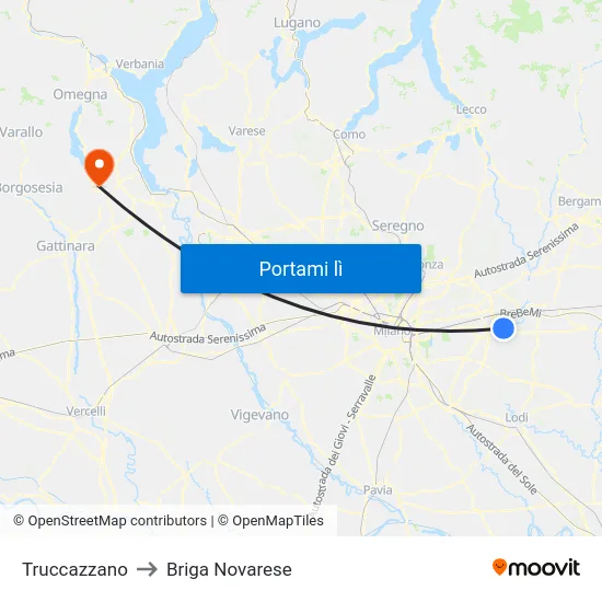 Truccazzano to Briga Novarese map