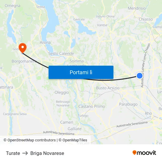 Turate to Briga Novarese map