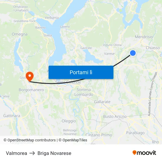 Valmorea to Briga Novarese map