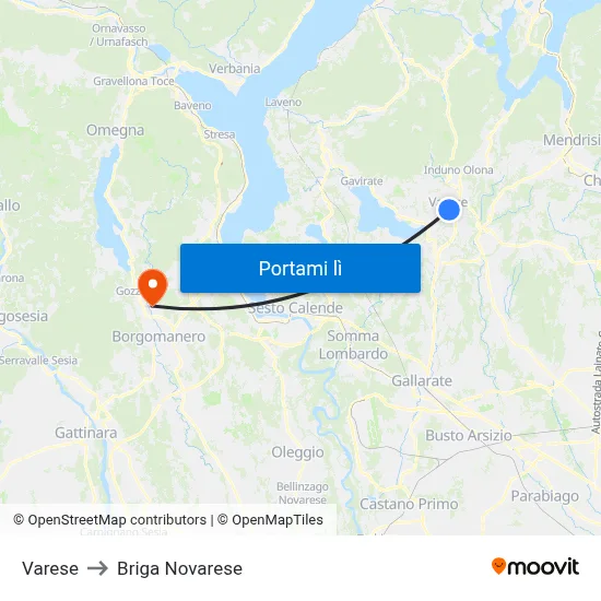 Varese to Briga Novarese map