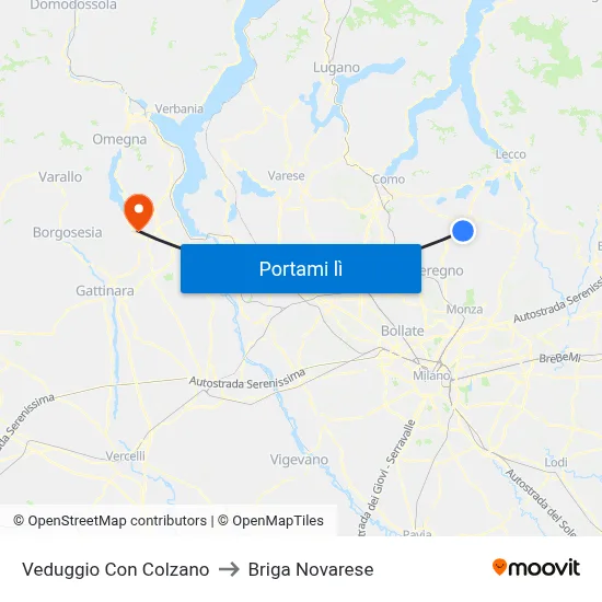 Veduggio Con Colzano to Briga Novarese map