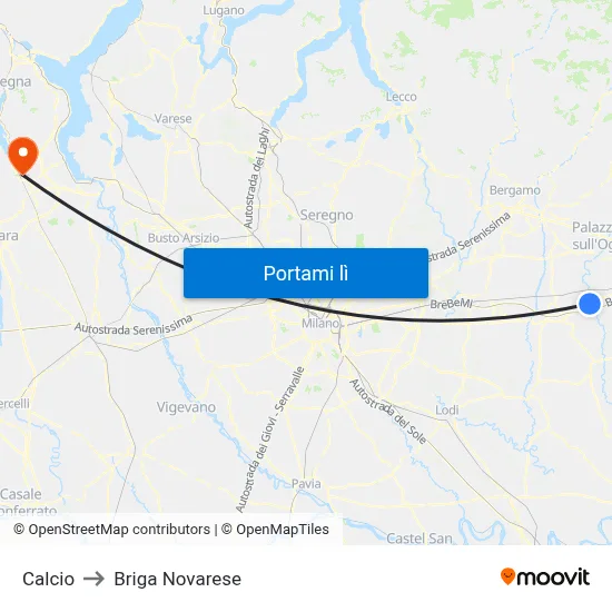Calcio to Briga Novarese map