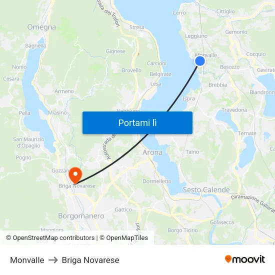 Monvalle to Briga Novarese map