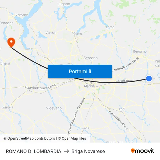 ROMANO DI LOMBARDIA to Briga Novarese map