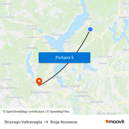 Brissago-Valtravaglia to Briga Novarese map