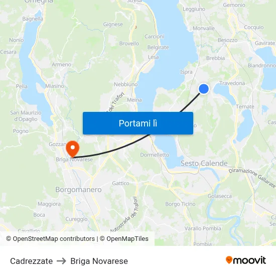 Cadrezzate to Briga Novarese map