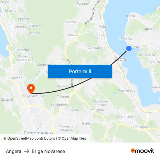 Angera to Briga Novarese map