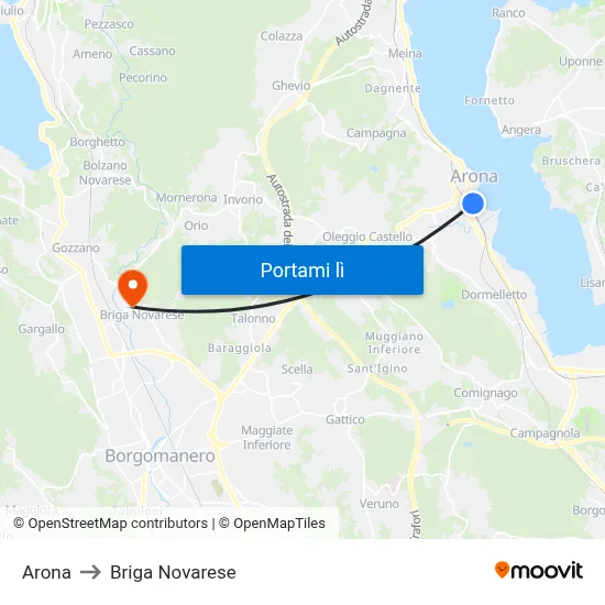 Arona to Briga Novarese map