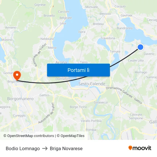 Bodio Lomnago to Briga Novarese map