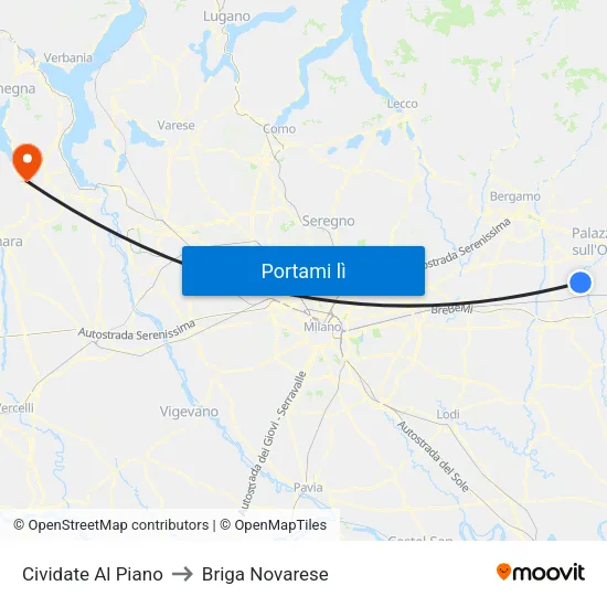 Cividate Al Piano to Briga Novarese map
