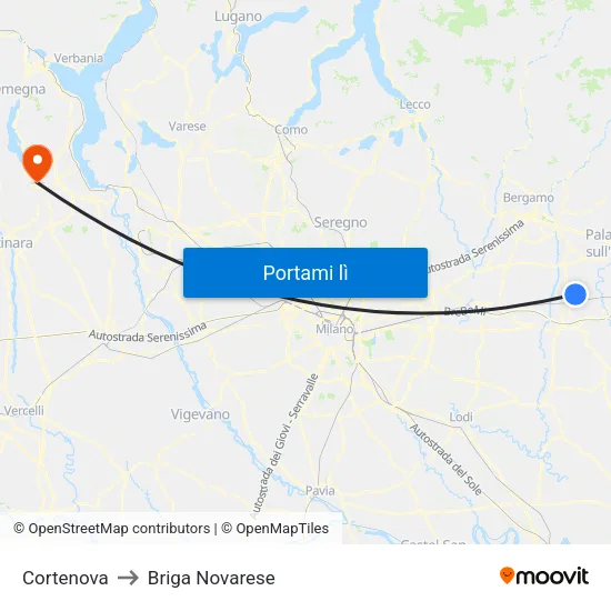 Cortenova to Briga Novarese map