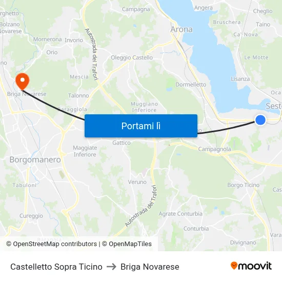 Castelletto Sopra Ticino to Briga Novarese map