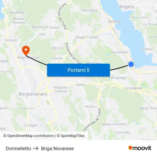 Dormelletto to Briga Novarese map