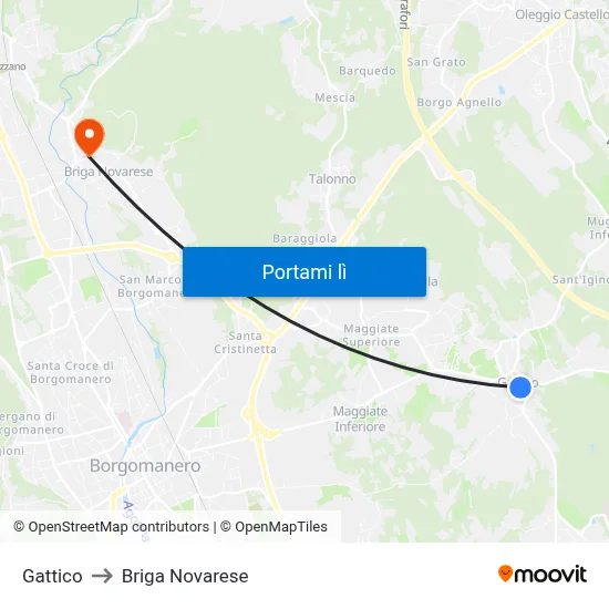 Gattico to Briga Novarese map