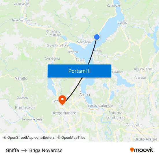 Ghiffa to Briga Novarese map
