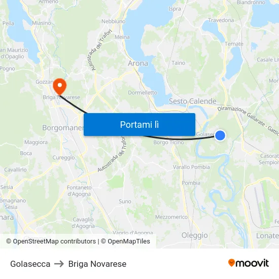 Golasecca to Briga Novarese map