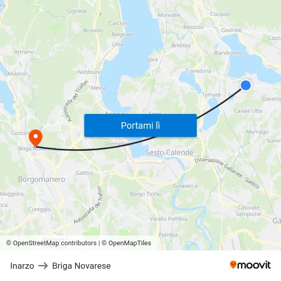 Inarzo to Briga Novarese map