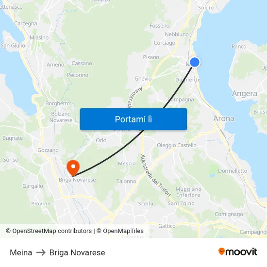 Meina to Briga Novarese map