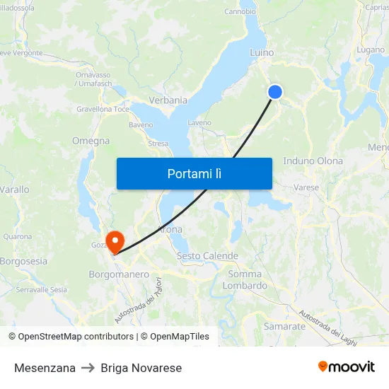 Mesenzana to Briga Novarese map