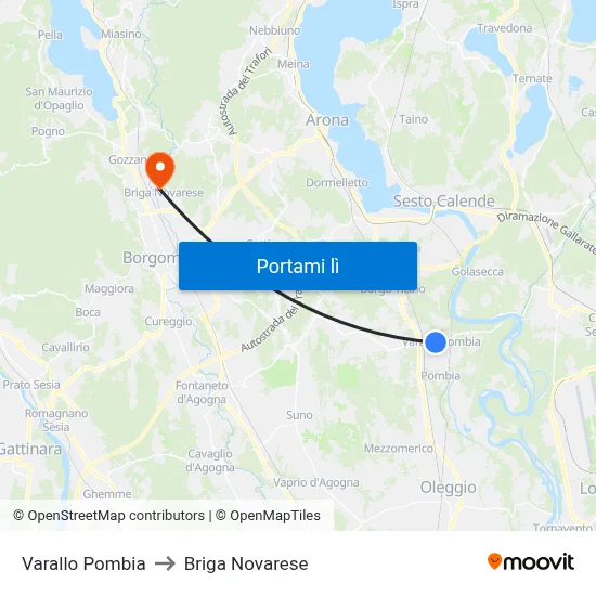 Varallo Pombia to Briga Novarese map