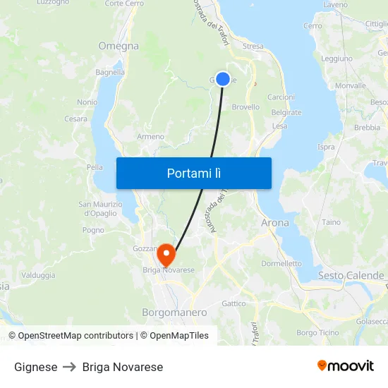 Gignese to Briga Novarese map