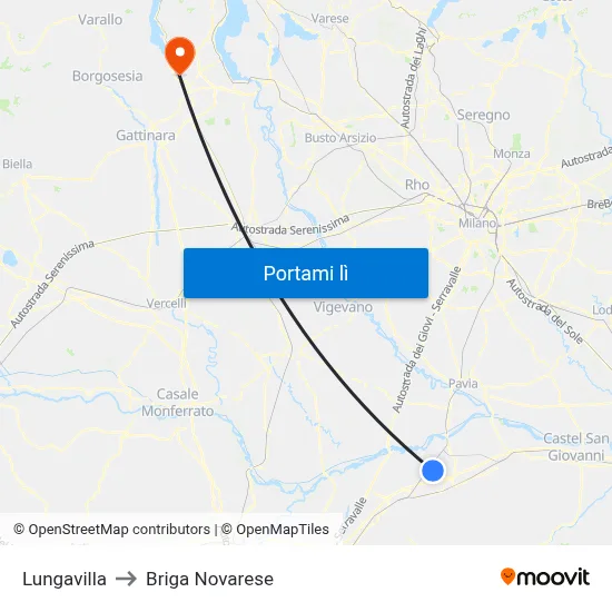 Lungavilla to Briga Novarese map