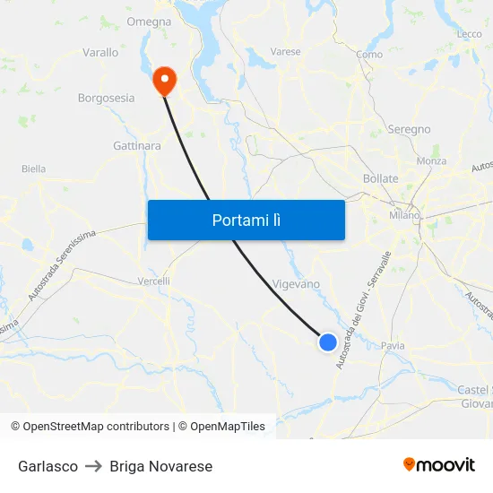 Garlasco to Briga Novarese map