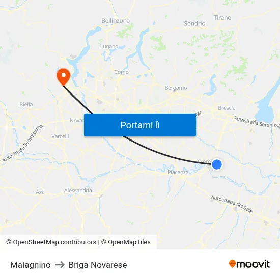 Malagnino to Briga Novarese map