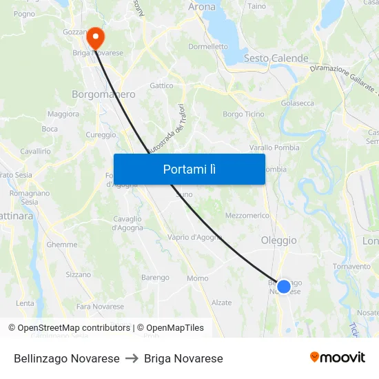 Bellinzago Novarese to Briga Novarese map