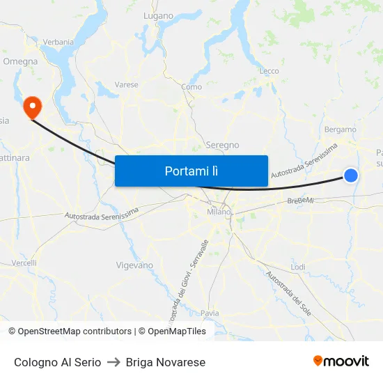 Cologno Al Serio to Briga Novarese map