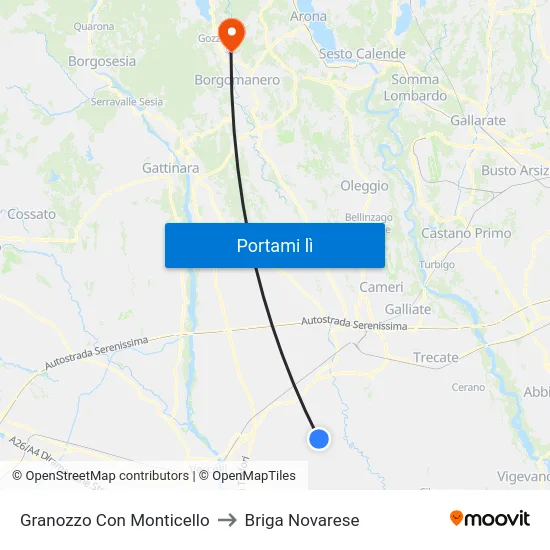 Granozzo Con Monticello to Briga Novarese map