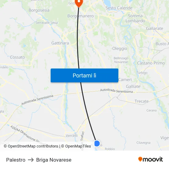 Palestro to Briga Novarese map