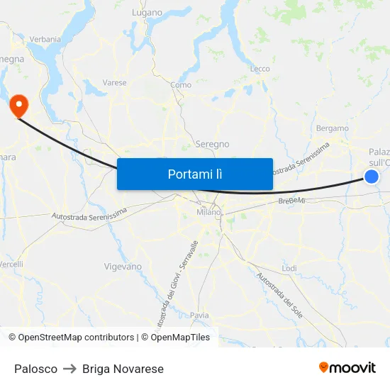 Palosco to Briga Novarese map